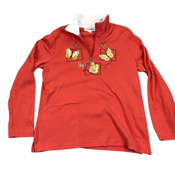 Breckenridge Womens Sweatshirt Medium Long Sleeve Quarter Zip Orange Casual - Picture 1 of 10